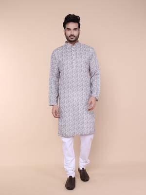 Men's ash cotton silk kurta 1