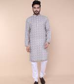Men's ash cotton silk kurta