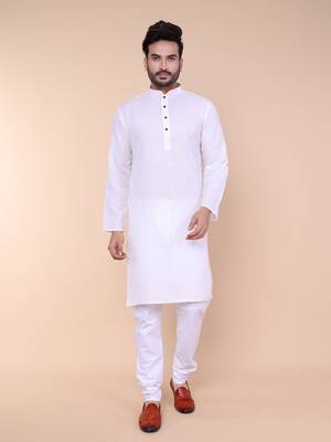 Men's cream cotton kurta | wedding, festival & eid ethnic wear 1