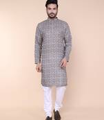Men's grey cotton silk kurta