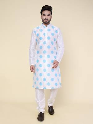 Men's white silk kurta 1