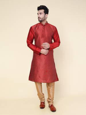 Men's maroon silk kurta 1