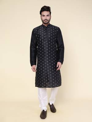 Men's black silk kurta 1