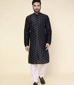 Men's black silk kurta