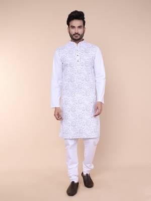 Men's white cotton kurta 1