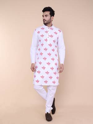 Men's white cotton kurta 1