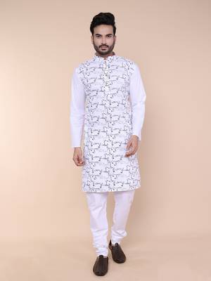 Men's white cotton kurta 1