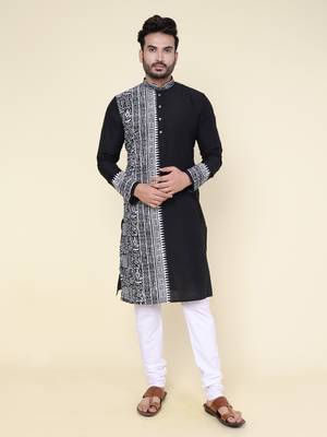 Men's black silk kurta 1
