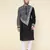 men's black hand painted silk kurta