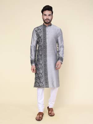 Men's grey silk kurta 1