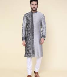 Men's grey silk kurta