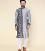 Men's grey silk kurta