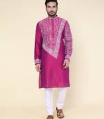 men's dark purple hand painted silk kurta