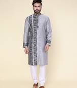 Men's grey silk kurta