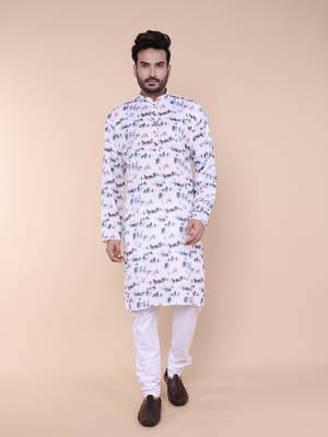 Men's white cotton kurta 1