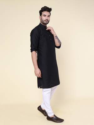 Men's black soft silk kurta 2