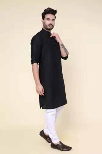 Men's black soft silk kurta