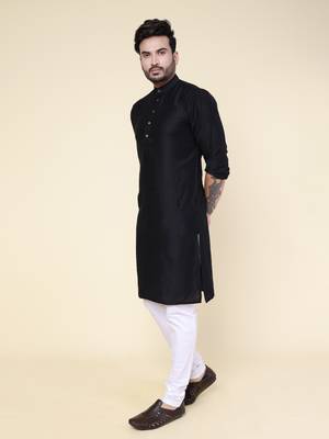 Men's black soft silk kurta 3