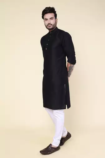 Men's black soft silk kurta