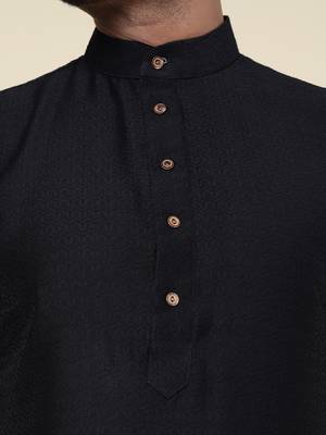 Men's black soft silk kurta 4