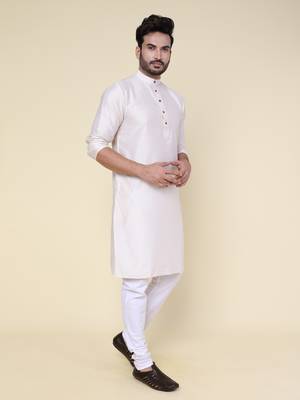 Men's cream soft silk kurta 2