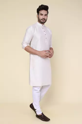 Men's cream soft silk kurta