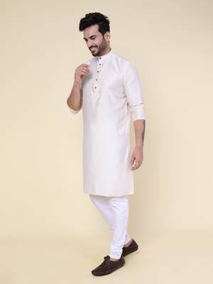 Men's cream soft silk kurta 3