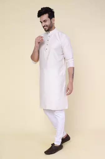 Men's cream soft silk kurta