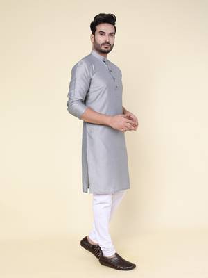 Men's grey soft silk kurta 2
