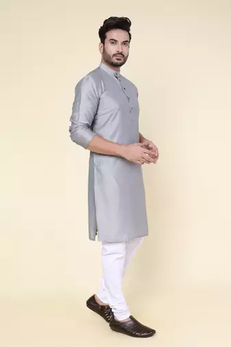 Men's grey soft silk kurta