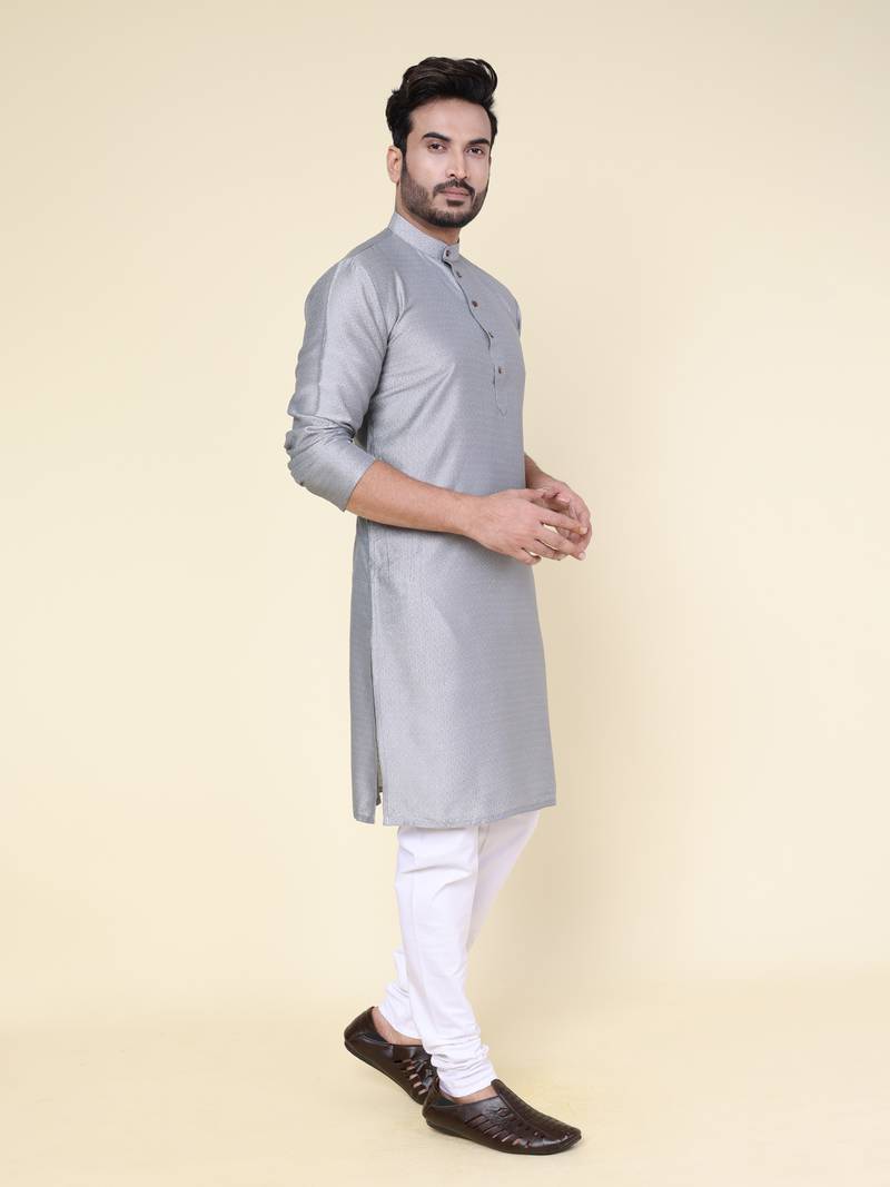 Men's grey soft silk kurta
