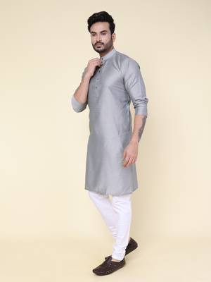 Men's grey soft silk kurta 3