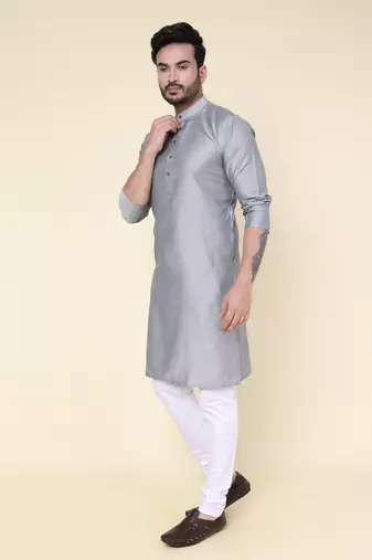 Men's grey soft silk kurta