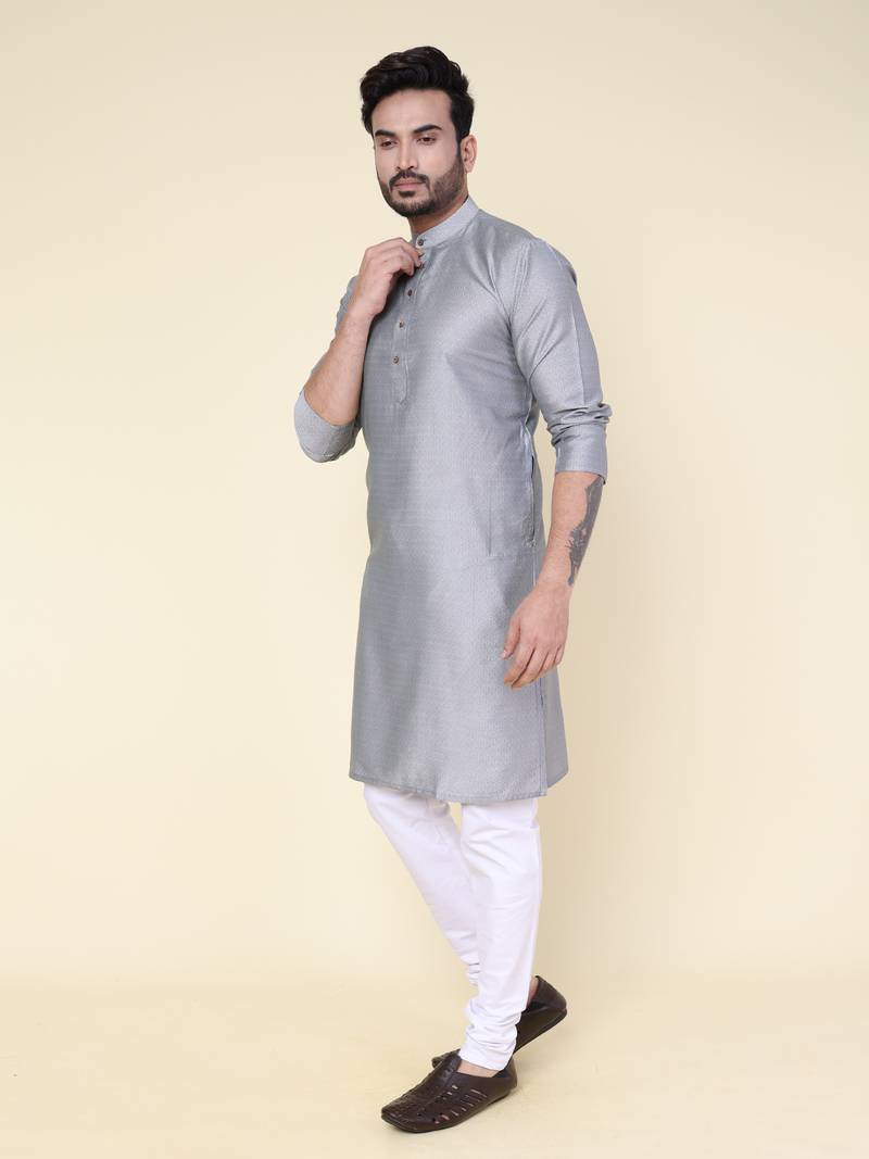 Men's grey soft silk kurta