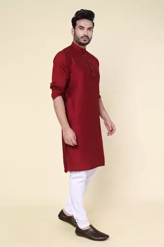 Men's maroon soft silk kurta