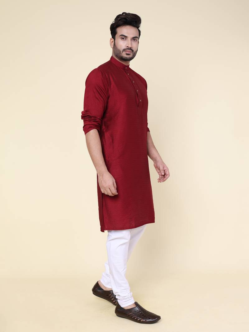 Men's maroon soft silk kurta