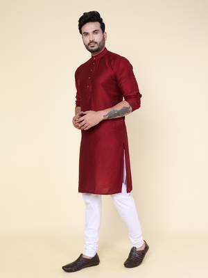 Men's maroon soft silk kurta 3