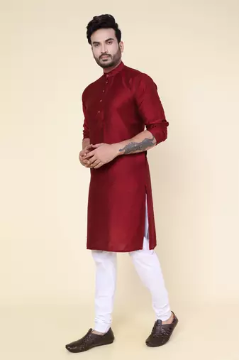 Men's maroon soft silk kurta