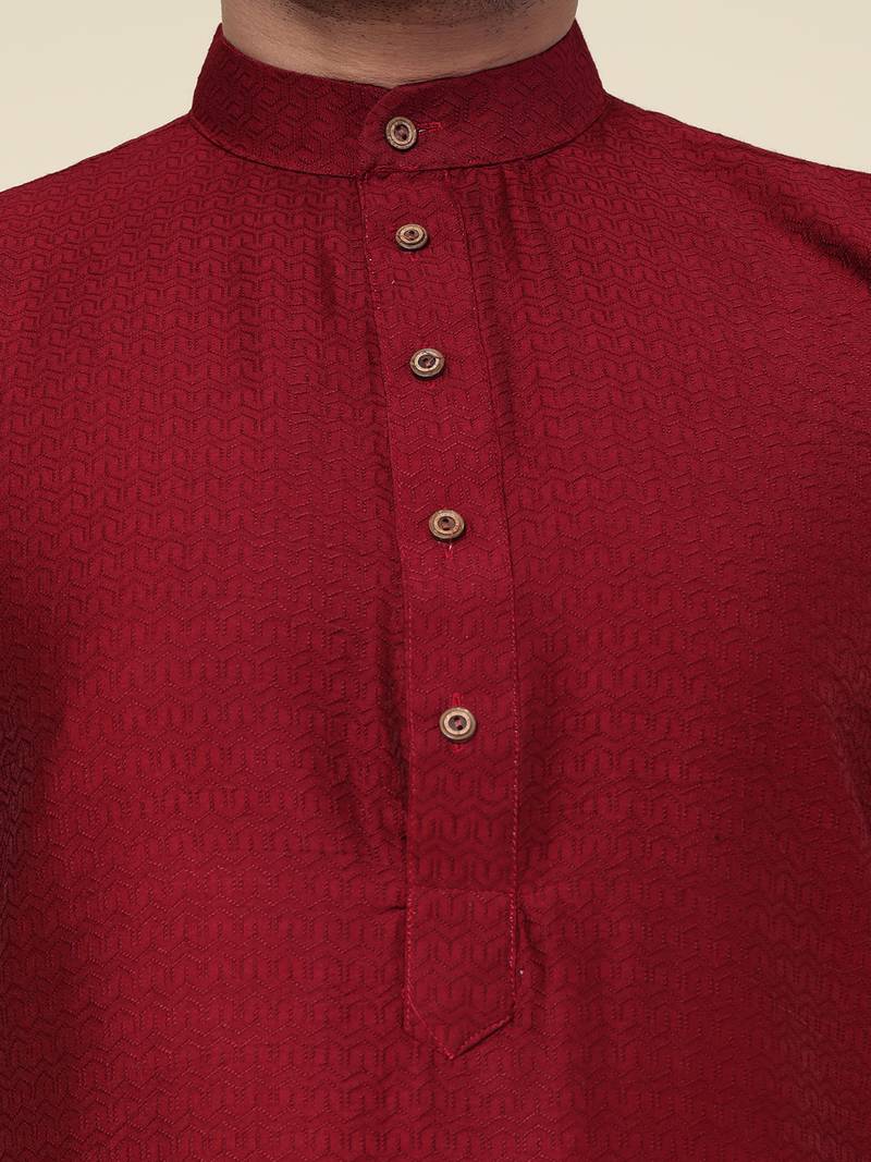 Men's maroon soft silk kurta