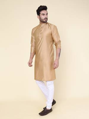 Men's rose gold soft silk kurta 3