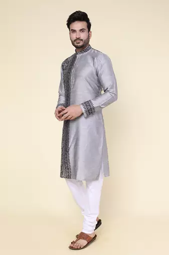 Men's grey silk kurta