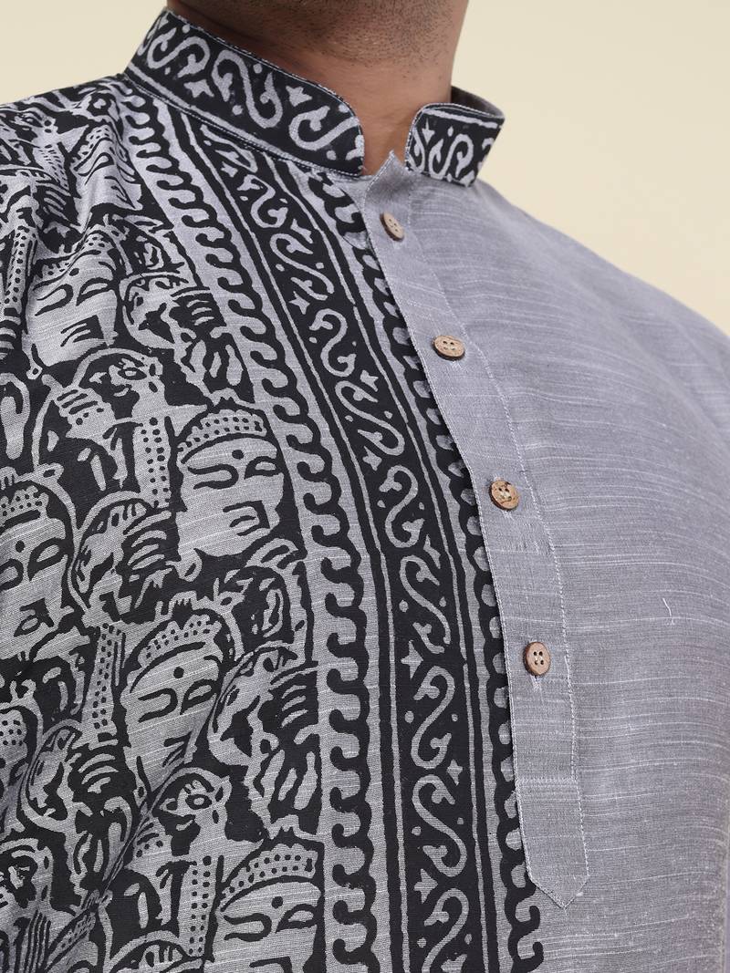 Men's grey silk kurta