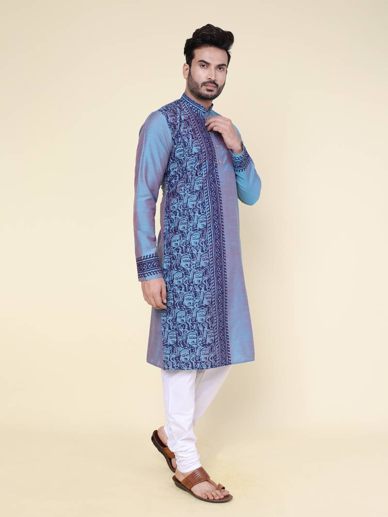 Men's aqua silk kurta