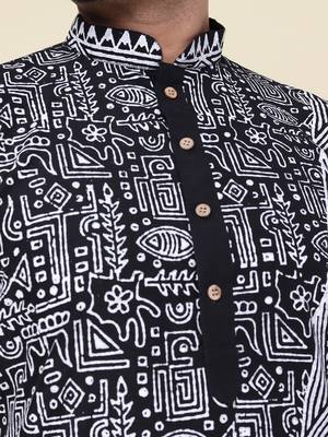 men's black hand painted silk kurta 4
