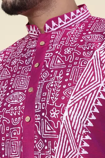 men's dark purple hand painted silk kurta