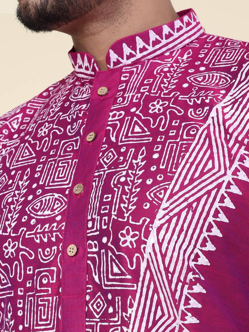 men's dark purple hand painted silk kurta