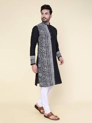 Men's black silk kurta 2