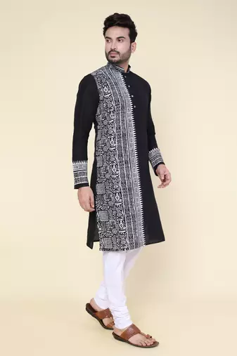 Men's black silk kurta