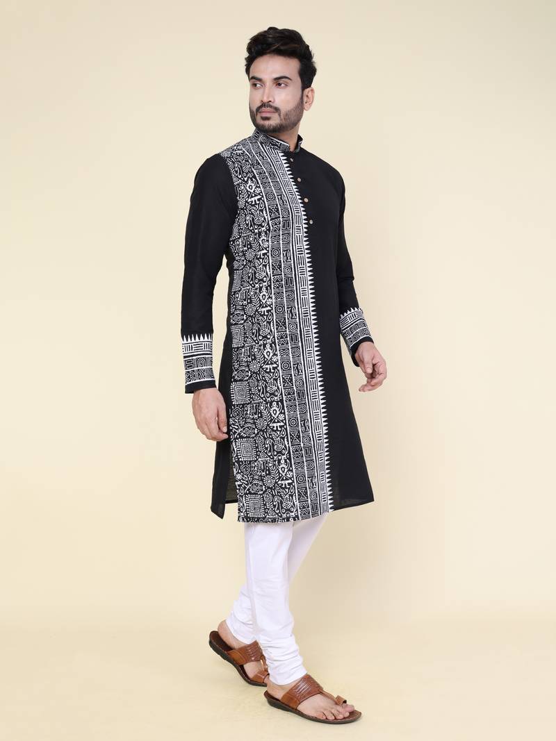 Men's black silk kurta
