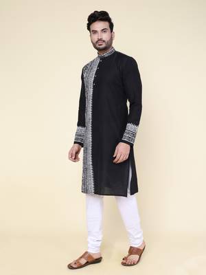 Men's black silk kurta 3